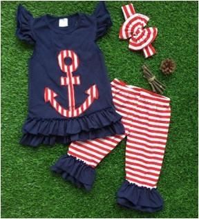Blue top With Red Anchor Capri Set